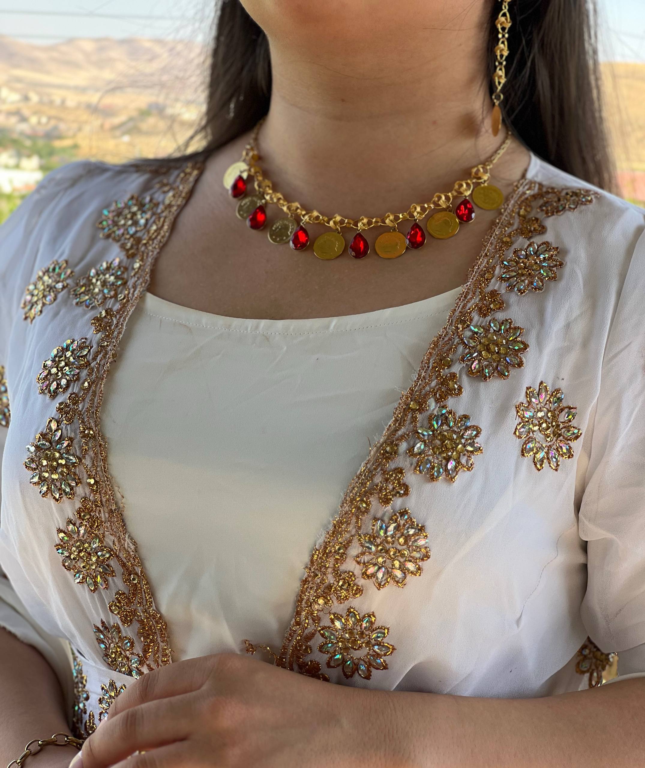 گردنبند خرینگه یاقوت دار دستساز آبکاری طلا